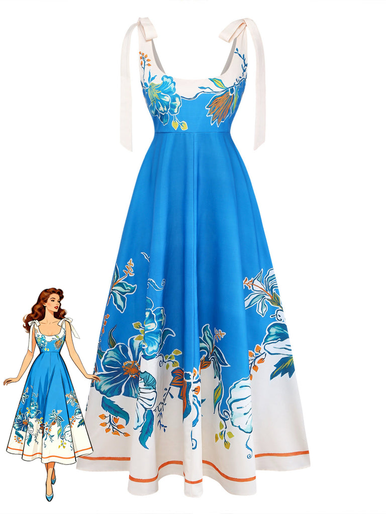 Blue 1970s Vintage Retro Dress