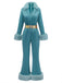 Blue 1970s Fur-Trim Lapel Sequin Belted Jumpsuit - vintage jumpsuit, retro fashion