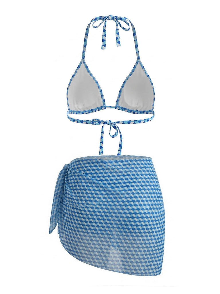 Blue 1970s Halter High Waist Tankini Set - vintage fashion, retro style