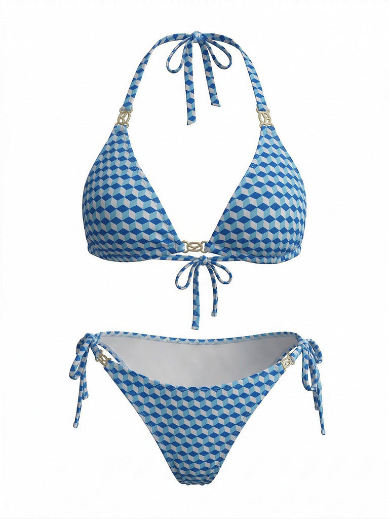 Blue 1970s Halter High Waist Tankini Set - vintage fashion, retro style