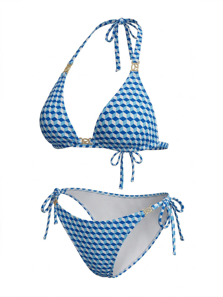 Blue 1970s Halter High Waist Tankini Set - vintage fashion, retro style