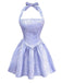 Blue 1970s Halter Jacquard Pleated Mini Dress - vintage dress, retro fashion