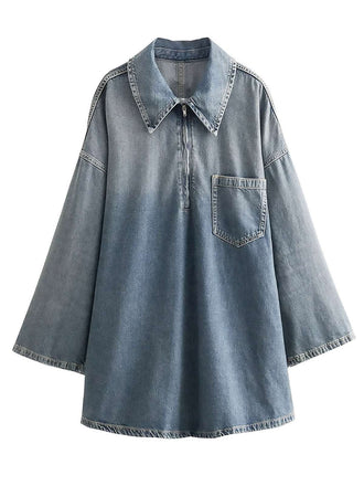 Blue 1970s Loose Lapel Denim Dress, vintage dress, retro fashion - perfect for women who love vintage and retro fashion