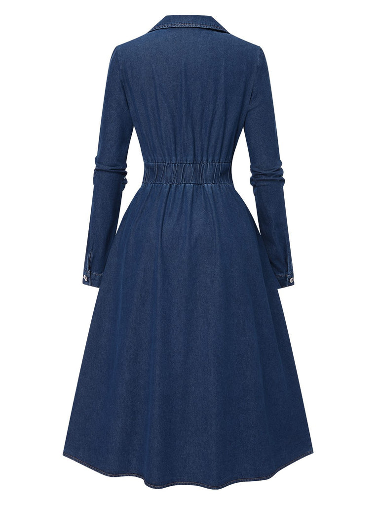 1970s Notched Collar Long Denim | 1970s | vintage dress, retro fashion