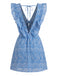 Blue 1970s Paisley Embroidered Ruffle V-Neck Dress 2