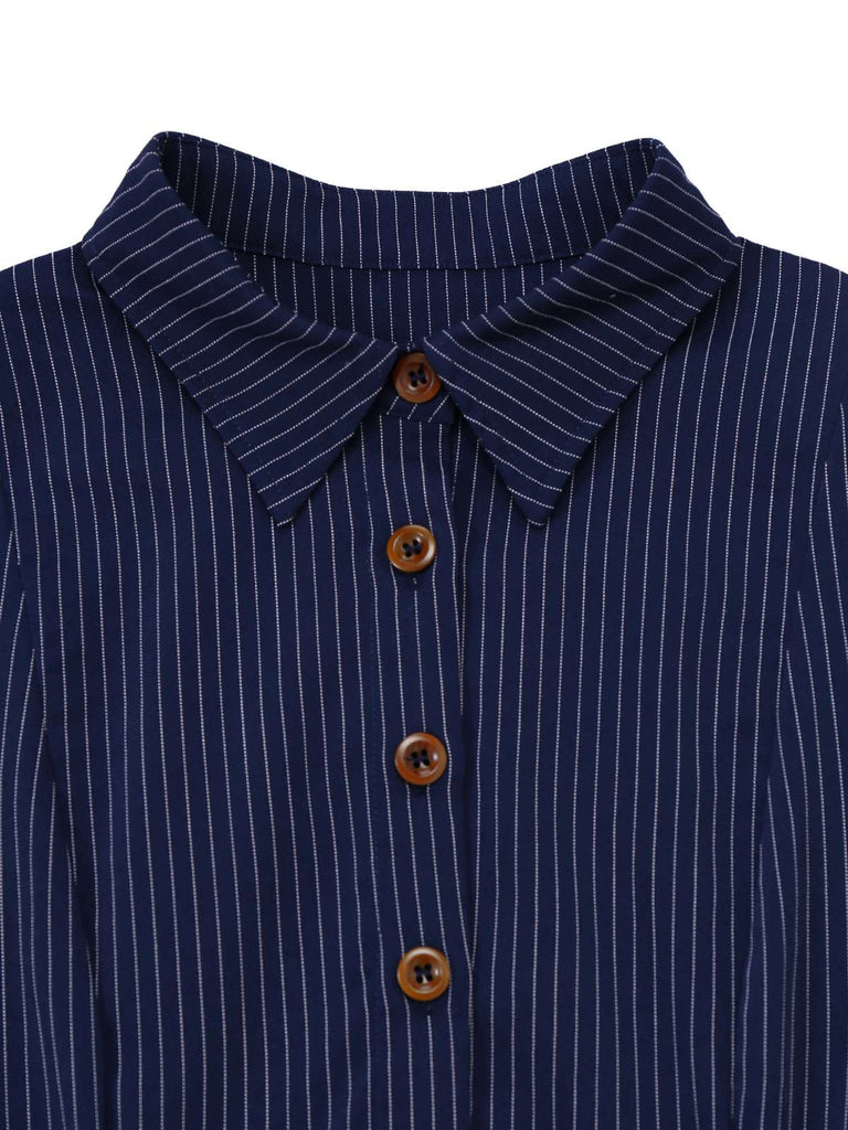 Womens Shirt Collar Pinstripe Pleated Belted Mini Dress Blue Womens Shirt Collar Pinstripe Pleated Belted Mini Dress Blue