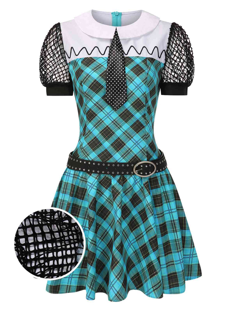 Blue 1970s Plaid Peter Pan Collar Frankie Stein Dress, vintage dress, retro fashion - perfect for women who love vintage and retro fashion