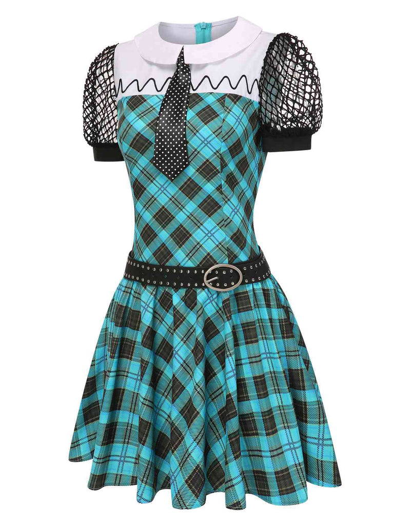 Blue 1970s Plaid Peter Pan Collar Frankie Stein Dress, vintage dress, retro fashion - perfect for women who love vintage and retro fashion
