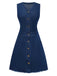 Blue 1970s Pockets Sleeveless A-Line Denim Dress - vintage dress, retro fashion