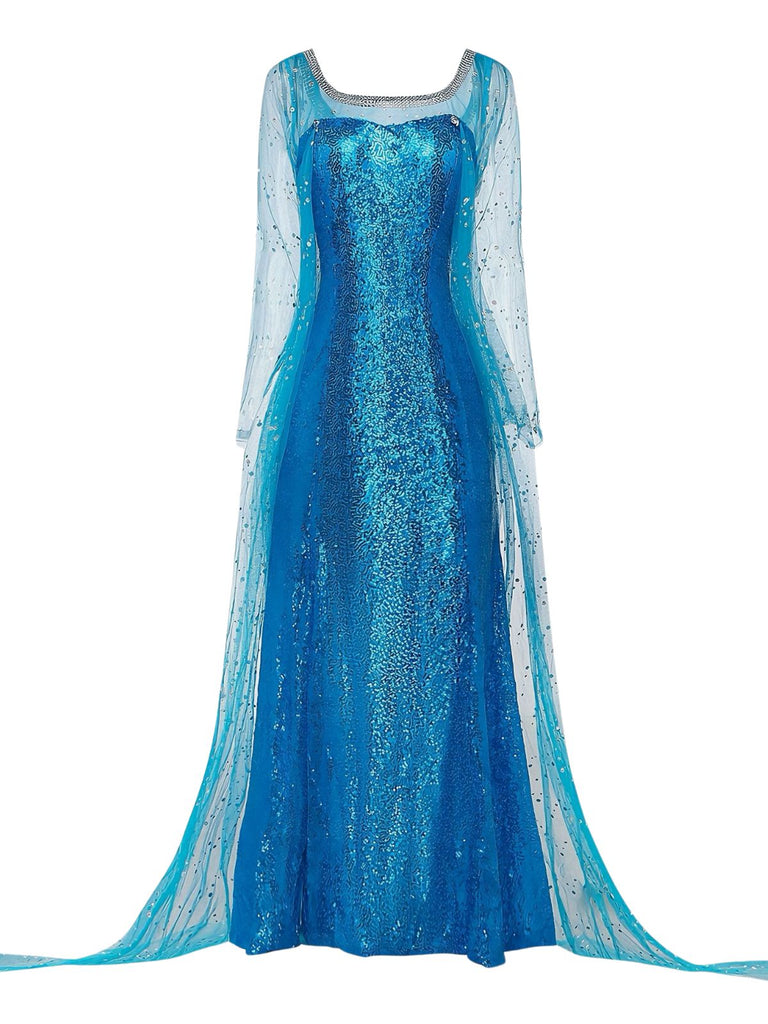 Blue 1970s Solid Sequined Elsa Cape & Dress | Retro Stage Blue 1970s Solid Sequined Elsa Cape & Dress | Retro Stage