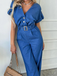 Blue 1970s V-Neck Solid Jumpsuit, vintage romper, retro jumpsuit - perfect for women who love vintage and retro fashion