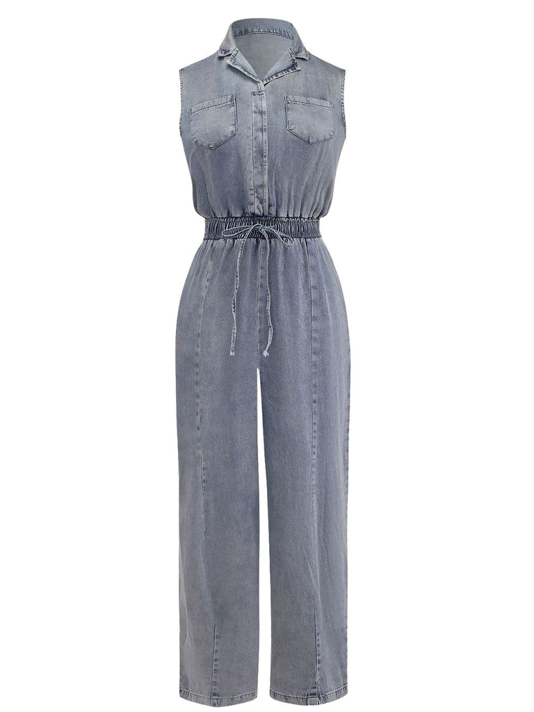 Blue 1970s Western Denim Belted Jumpsuit, vintage romper, retro jumpsuit - perfect for women who love vintage and retro fashion