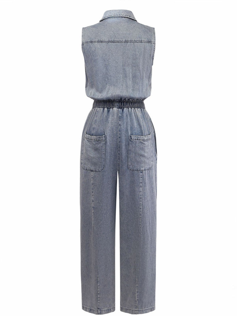 Blue 1970s Western Denim Belted Jumpsuit, vintage romper, retro jumpsuit - perfect for women who love vintage and retro fashion
