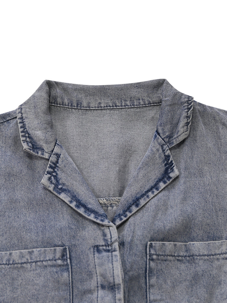 Blue 1970s Western Denim Belted Jumpsuit, vintage romper, retro jumpsuit - perfect for women who love vintage and retro fashion