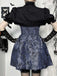 Blue 1980s Gothic Steampunk Floral Print Lace Patchwork Bubble Dress, vintage dress, retro fashion, floral print, lace detail - perfect for women who love vintage and retro fashion
