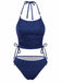 Blue 1980s Halter Pearl Sequin Shimmer Tankini Set: beautiful vintage fashion, retro style, classic elegance with timeless appeal