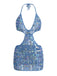 Blue 1980s Sequin Deep V-Neck Backless Beach Cover Up: beautiful vintage fashion, retro style, classic elegance with timeless appeal