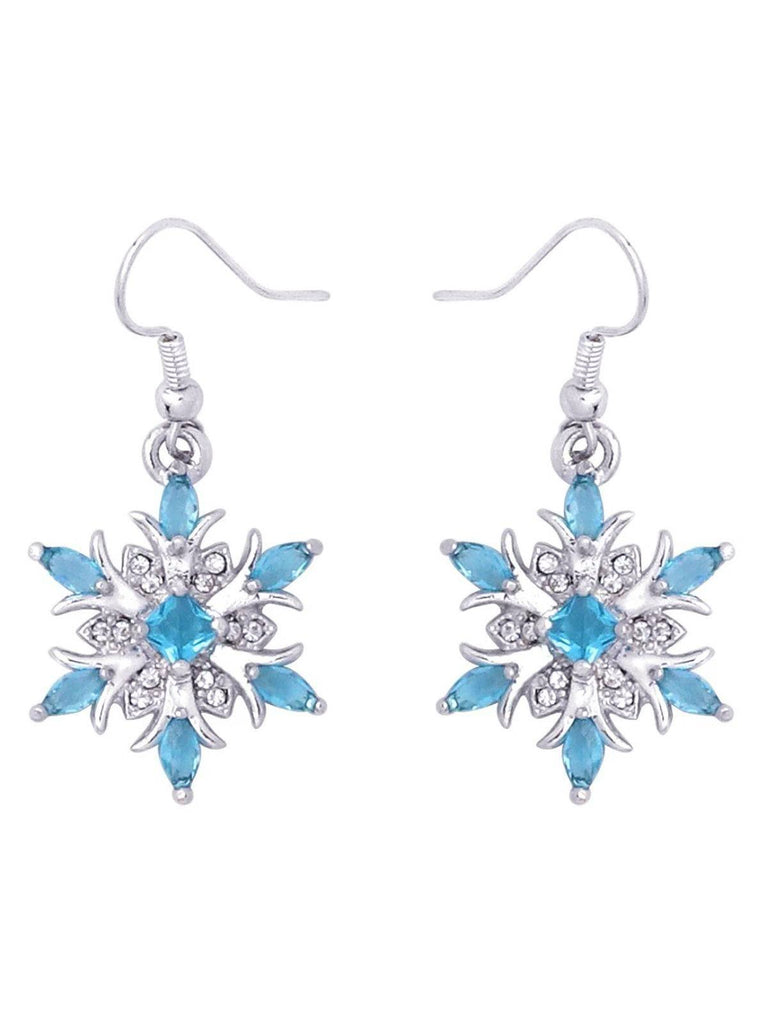 Blue Crystal Snowflake Dangle Earrings - vintage fashion, retro style
