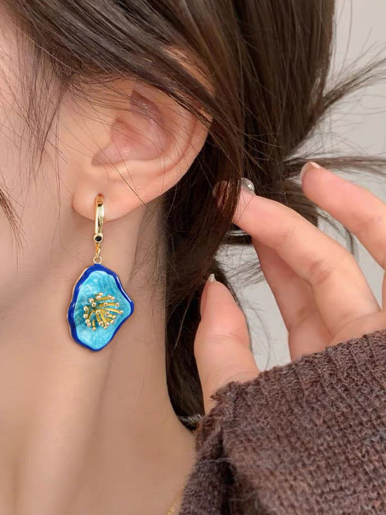 Blue Flower Pendant Earrings - vintage fashion, retro style