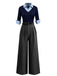 Blue & Gray 1940s Knit Colorblock 3/4 Sleeve Shirt Jumpsuit: beautiful vintage romper, retro jumpsuit, playful style with timeless appeal