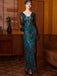 Blue Green 1920s Sequin Beads V-Neck Maxi Dress - vintage dress, retro fashion, Gatsby party