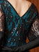 Blue Green 1920s Sequin Beads V-Neck Maxi Dress - vintage dress, retro fashion, Gatsby party