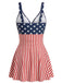 Blue Red 1940s Backless One Piece Swimsuit - vintage swimsuit, pin-up style, elegant red