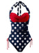 Blue & Red 1950s Polka Dots Halter Swimsuit, vintage swimsuit, pin-up swimwear - perfect for women who love vintage and retro fashion