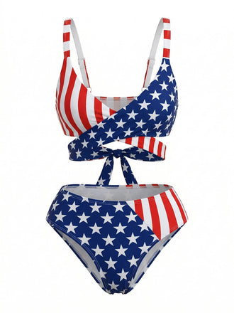 蓝红拼色 1960s Swimsuit