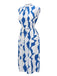 Blue & White 1940s Curves Stand Collar Belt Dress, vintage dress, retro fashion - perfect for women who love vintage and retro fashion