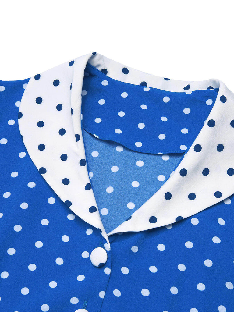 Blue & White 1940s Polka Dot Lapel Dress Blue & White 1940s Polka Dot Lapel Dress