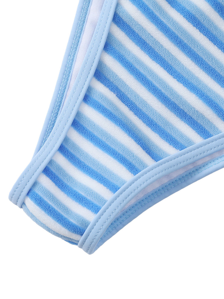 Blue & White 1940s Striped Side Tie Tankini Set - vintage fashion, retro style, pure white