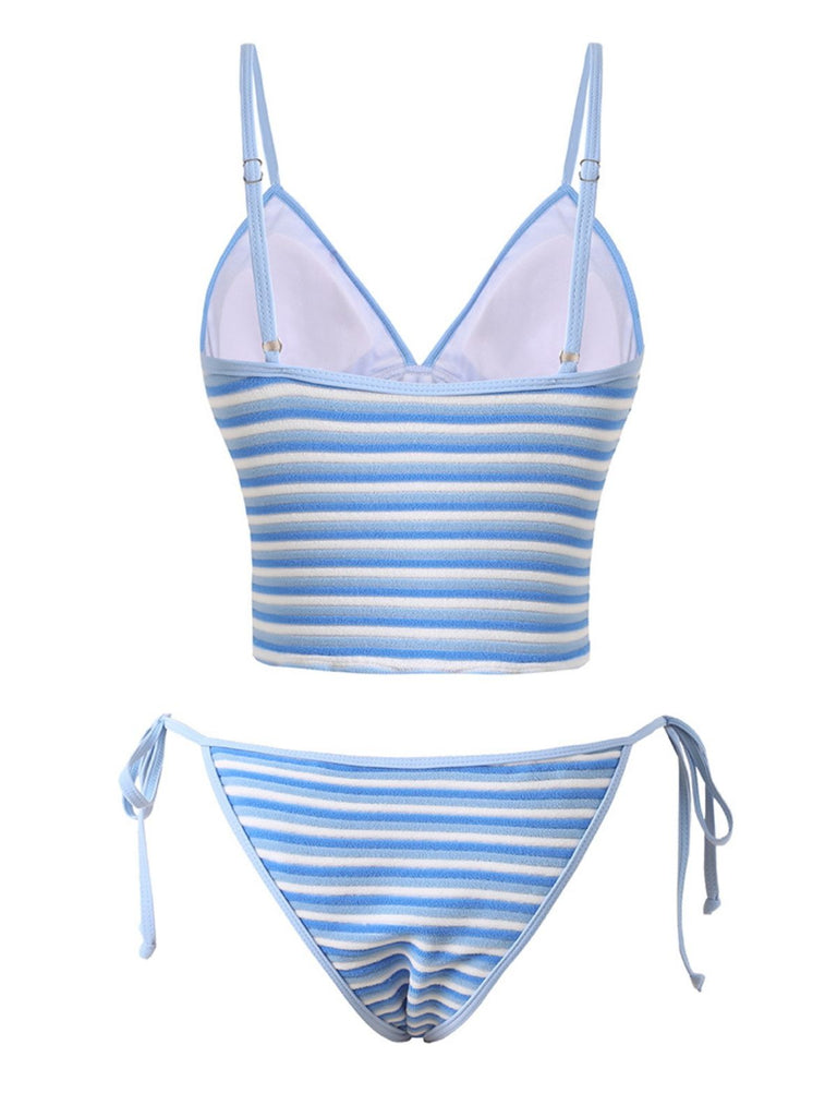 Blue & White 1940s Striped Side Tie Tankini Set - vintage fashion, retro style, pure white