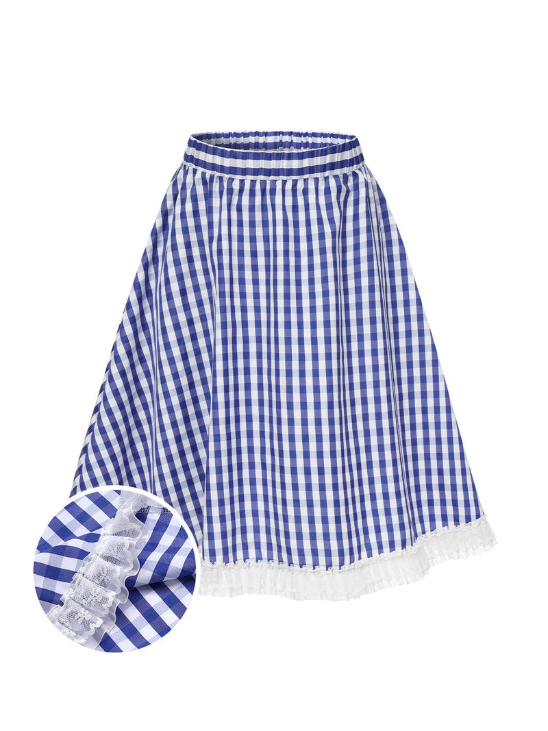 Blue & White 1950s Lace Patchwork Plaid Skirt | Retro Stage