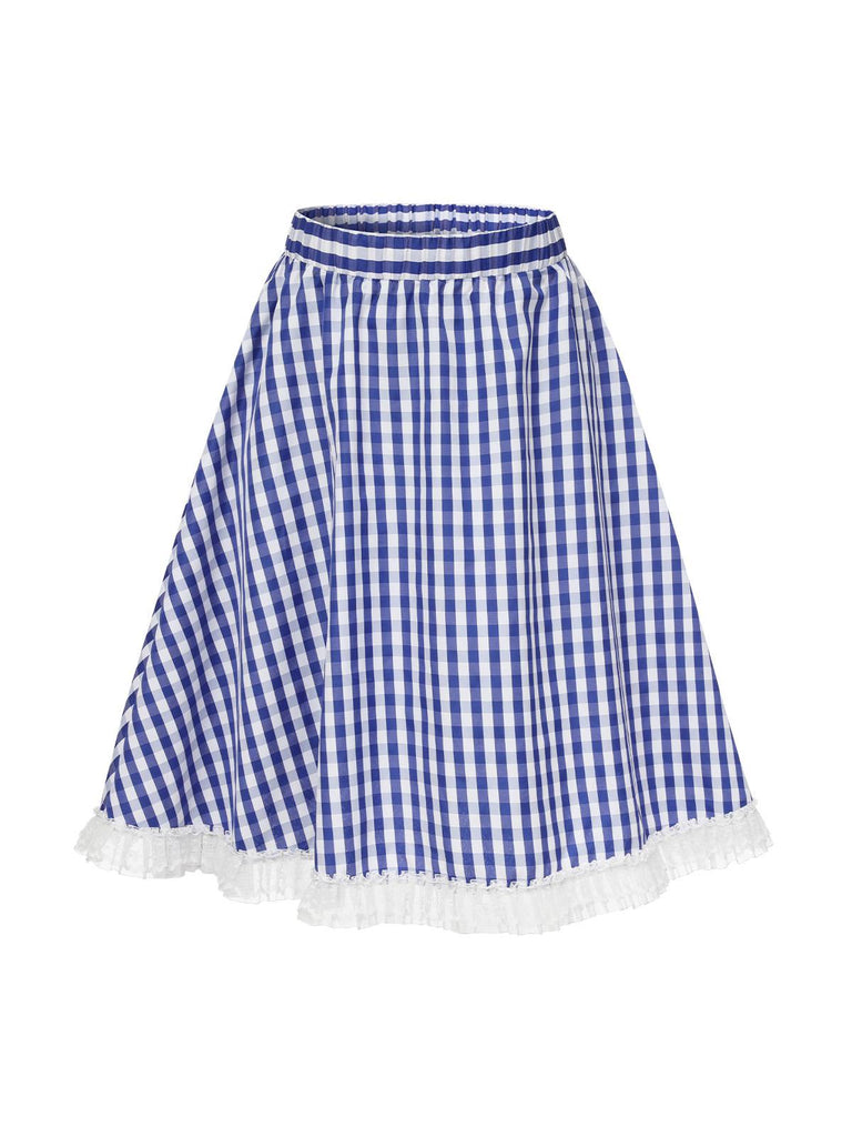 Blue & White 1950s Lace Patchwork Plaid Skirt, vintage skirt, retro style - perfect for women who love vintage and retro fashion