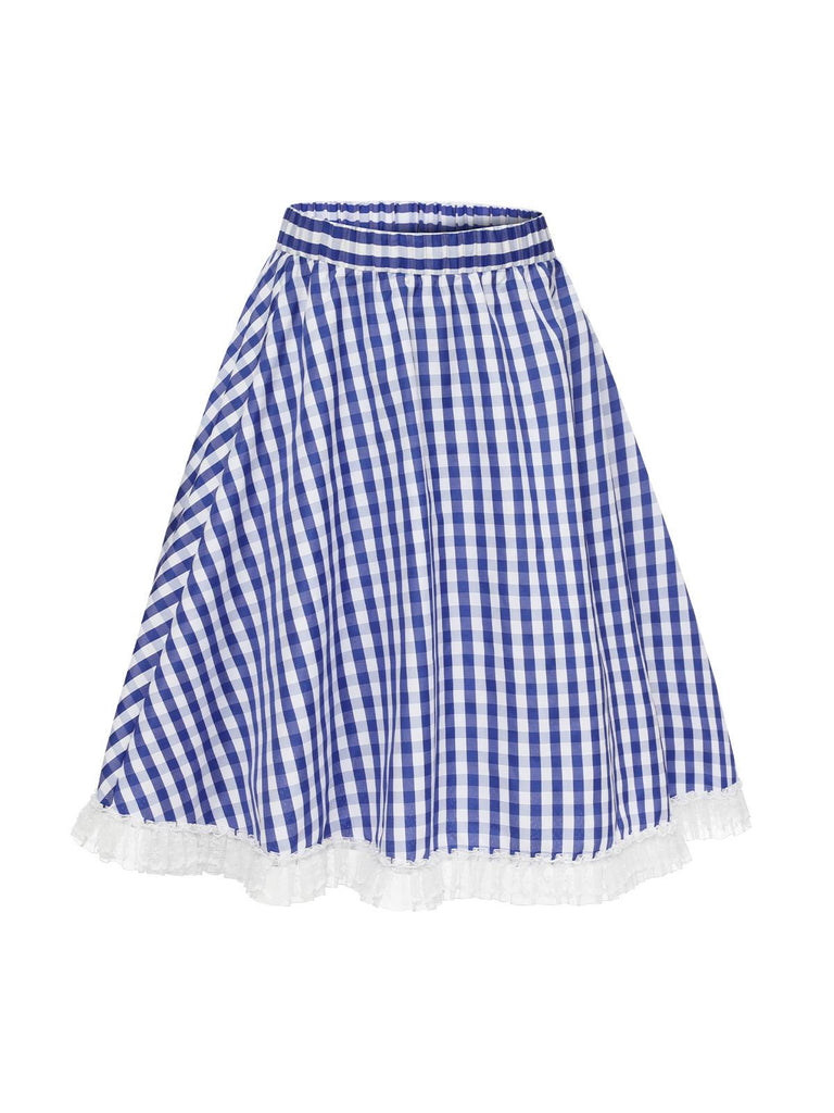 Blue & White 1950s Lace Patchwork Plaid Skirt, vintage skirt, retro style - perfect for women who love vintage and retro fashion