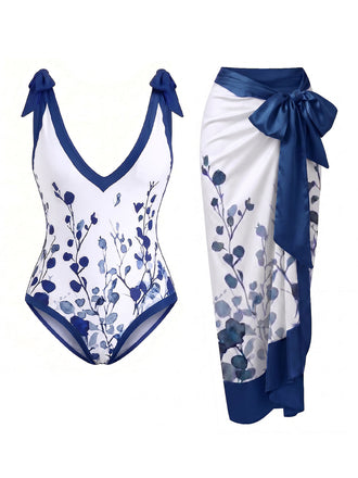 [Pre-Sale] Blue & White 1950s Print Tie One Piece Tankini