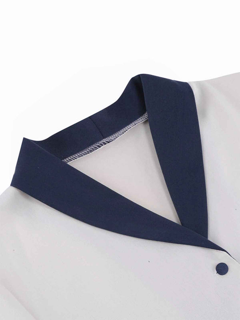 Blue & White 1950s Solid Patchwork Dress: timeless style reimagined