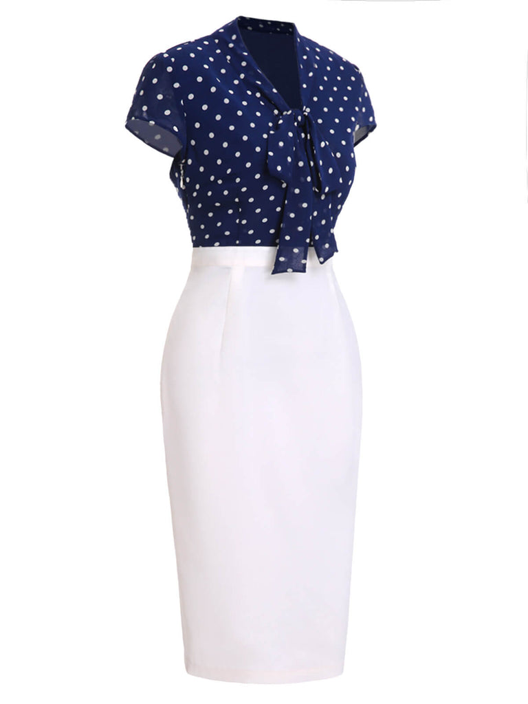 Blue & White 1960s Polka Dot Cap Sleeve Dress Blue & White 1960s Polka Dot Cap Sleeve Dress