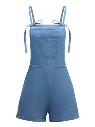 Blue 1950s Bow Tie Denim Romper - vintage jumpsuit, retro fashion