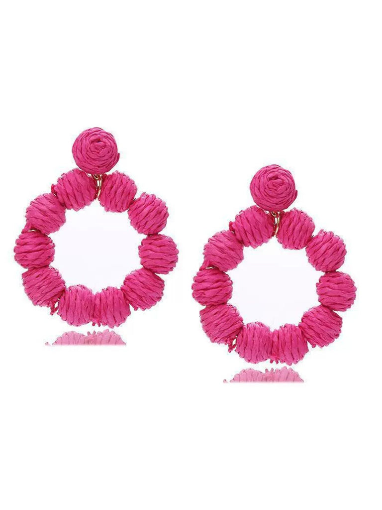Bohemian Raffia Hoop Statement Earrings - vintage fashion, retro style