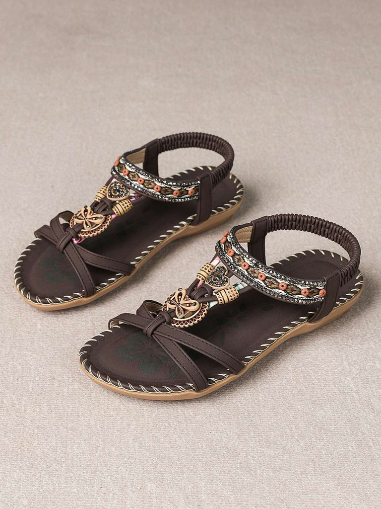 Boho Butterfly Heart Beaded Rhinestone Flat Sandals: beautiful vintage fashion, retro style, classic elegance with timeless appeal