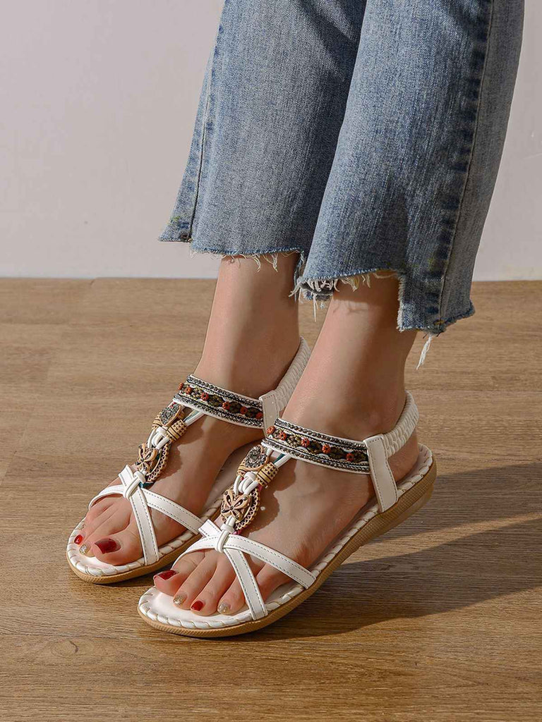 Boho Butterfly Heart Beaded Rhinestone Flat Sandals - vintage fashion, retro style, classic elegance for vintage lovers