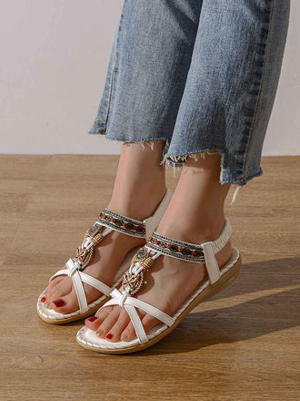 Boho Butterfly Heart Beaded Rhinestone Flat Sandals - vintage fashion, retro style, classic elegance for vintage lovers