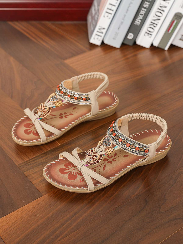Boho Butterfly Heart Beaded Rhinestone Flat Sandals: beautiful vintage fashion, retro style, classic elegance with timeless appeal