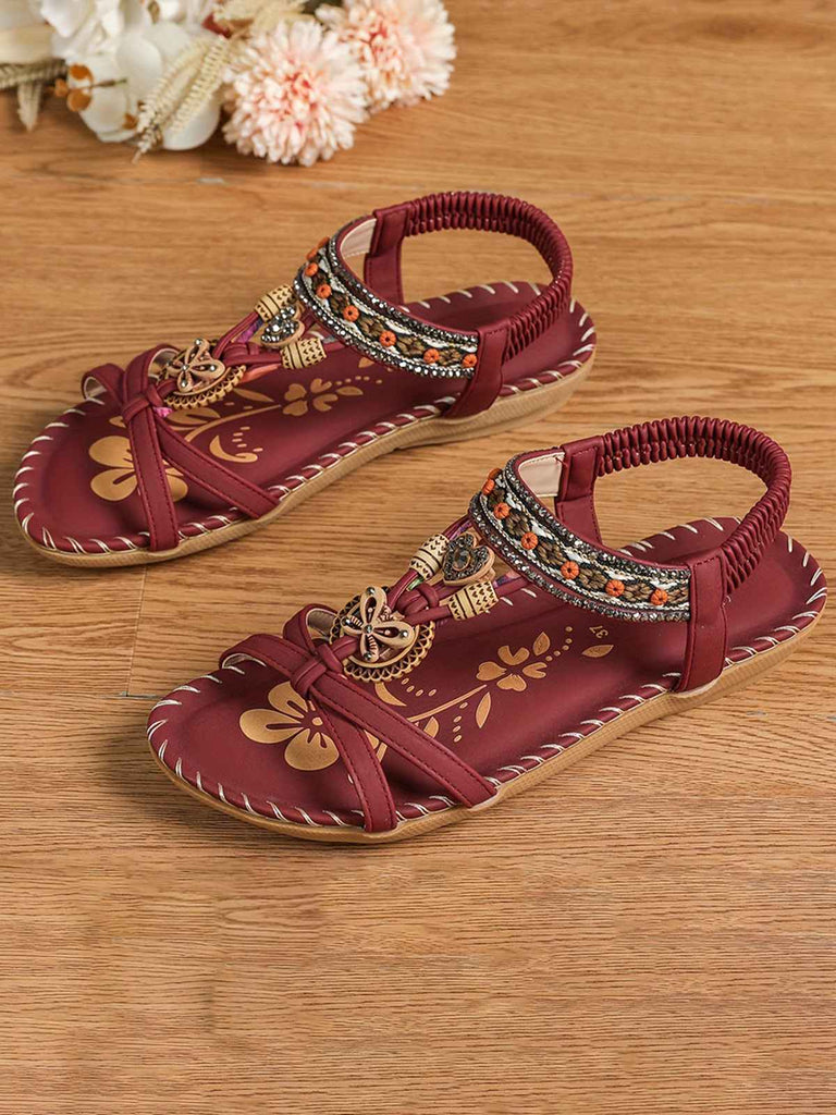Boho Butterfly Heart Beaded Rhinestone Flat Sandals | vintage fashion, retro style, classic elegance - perfect for retro fashion enthusiasts