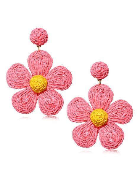 Boho Ruffia Strass Flower Pendant Earrings | Retro Stage