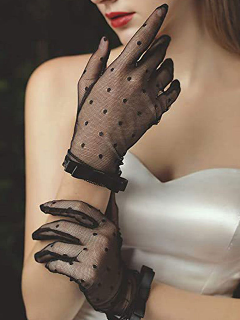 Bow Knot Polka Dot Mesh Gloves: timeless style reimagined