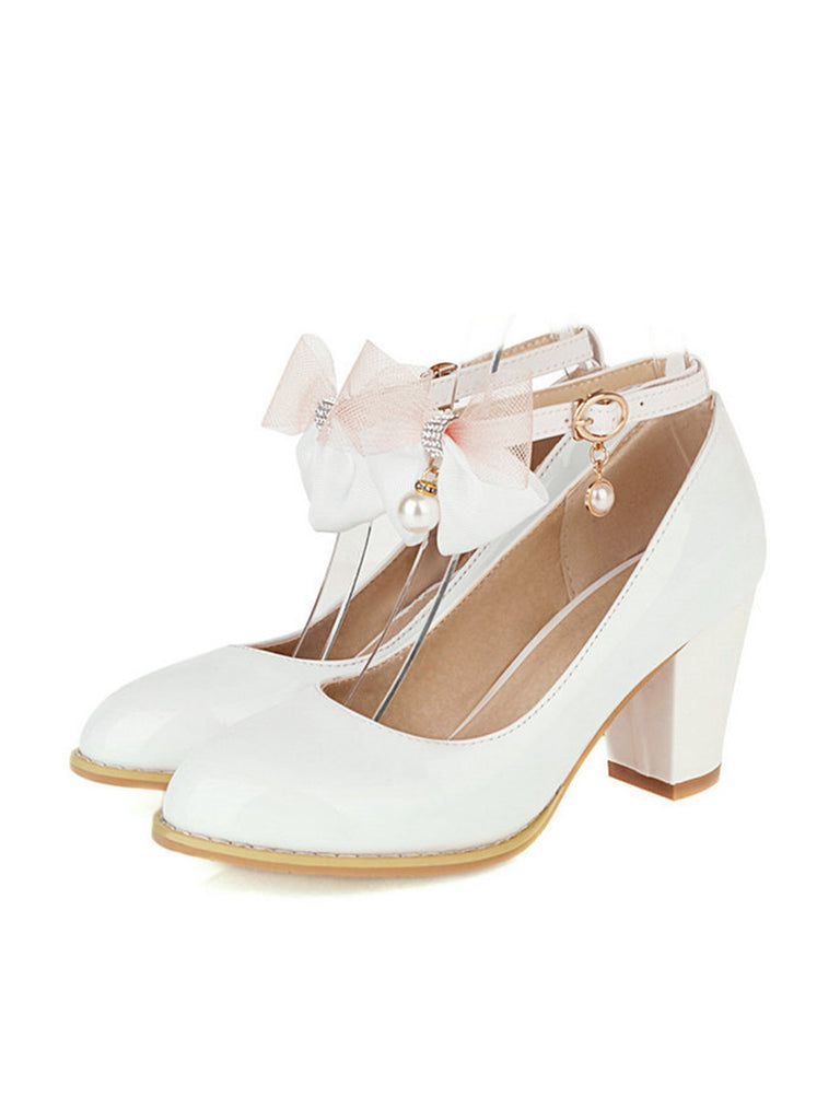 Bow Patent Leather Mary Jane Chunky Heels - vintage shoes, retro heels