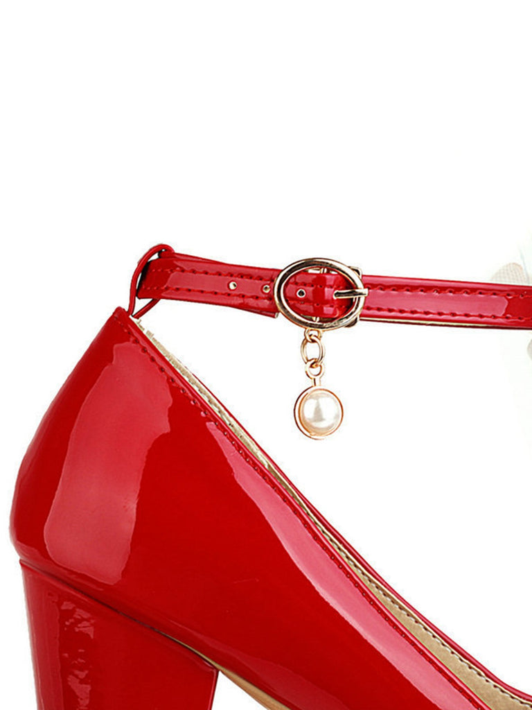 Bow Patent Leather Mary Jane Chunky Heels - vintage shoes, retro heels